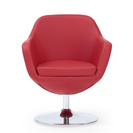 Manhattan Comfort Caisson Faux Leather Swivel Accent Chair in Red and Polished Chrome AC028-RD